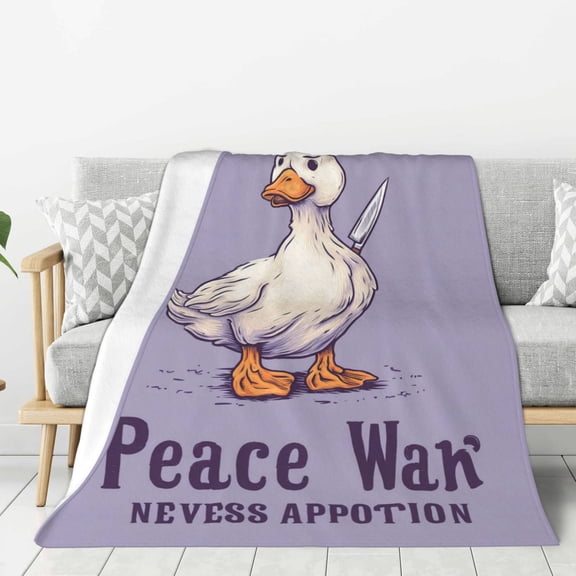 Funny Duck with Knife Blanket, Peace Was Never An Option Meme Art, Soft Flannel Fleece, Quirky Satirical Gag Gift for Gamers and Adults 50x40
