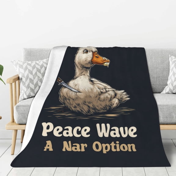 Funny Duck with Knife Blanket, Peace Was Never An Option Meme Art, Soft Flannel Fleece, Quirky Satirical Gag Gift for Gamers and Adults 80x60