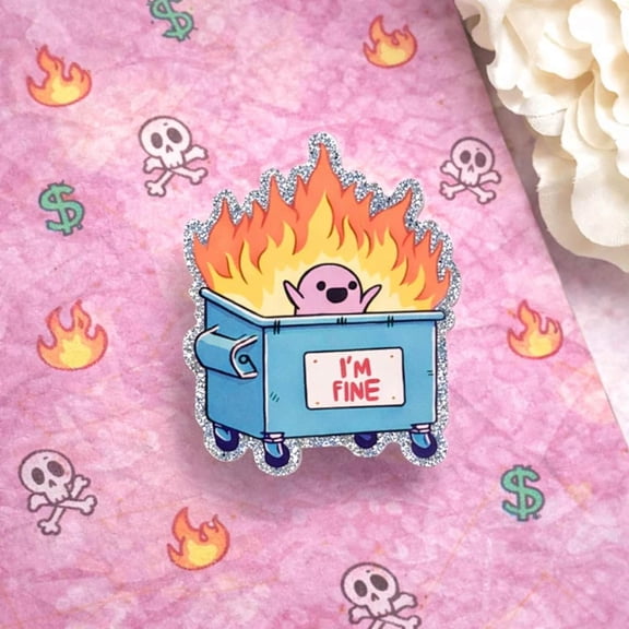 Funny Dumpster Fire Meme MagSafe Phone Grip: Cute Im Fine Meme Magnetic Phone Holder, Relatable Humor Bookish Gift, Phone or grip