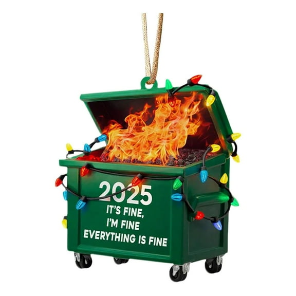 Funny Dumpster Fire Ornament, 2D Acrylic Hanging Decoration 2025, Humorous Novelty Ornament, Holiday Gag Gift for Friends & Family, Xmas Decor