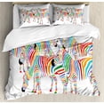 thumbnail image 1 of Funny Duvet Cover Set King Size, Colorful Cute Animal Herd with Rainbow Stripes Figure Digital Art Print Modern Safari, Decorative 3 Piece Bedding Set with 2 Pillow Shams, Multicolor, by Ambesonne, 1 of 3