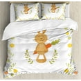 thumbnail image 1 of Funny Duvet Cover Set King Size, Cute Summer Illustration with Smiling Little Rabbit Carrots and Flowers Happy Bunny, Decorative 3 Piece Bedding Set with 2 Pillow Shams, Multicolor, by Ambesonne, 1 of 3
