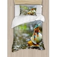 thumbnail image 1 of Funny Duvet Cover Set Twin Size, Cute Colorful Frog Above the Snail Riverscape Water Rock Mollusks Amphibian Animals, Decorative 2 Piece Bedding Set with 1 Pillow Sham, Multicolor, by Ambesonne, 1 of 3