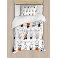 thumbnail image 1 of Funny Duvet Cover Set Twin Size, Cute Retro Bunny Rabbits with Costumes Jack Hare Funky Bunnies Carrot Sketch Style, Decorative 2 Piece Bedding Set with 1 Pillow Sham, Orange White, by Ambesonne, 1 of 3