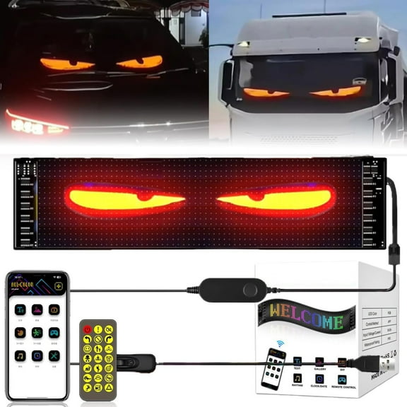 Funny Dynamic LED Sign Eye Lights,7"x3" Colorful Flexible Eye Lamp Soft Screen for Car Window,Programmable DIY Matrix Panel,Flexible LED Display Sign for Windshield with APP Control