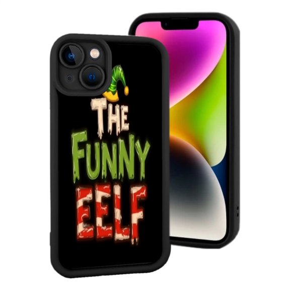 Funny EELF Design iPhone 15 Case - Lightweight Yellowing Resistant Playful Green Illustration on Black Background