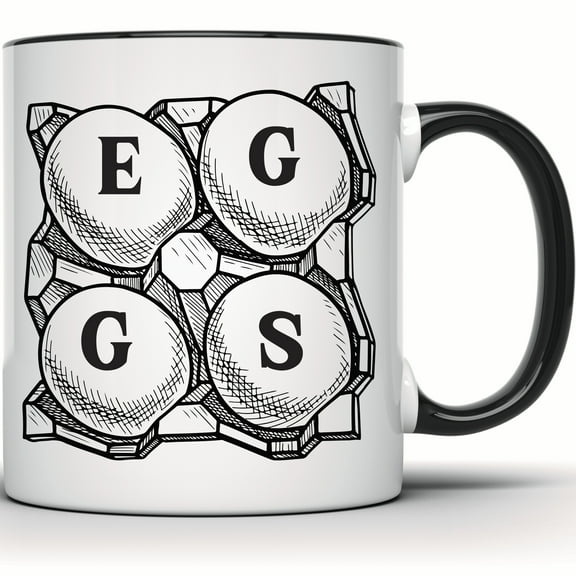 Funny EGGS Mug, Egg Carton Coffee Mug, Quirky Breakfast Brunch Mug, Unique Gift for Foodies, Coffee Lover Gift - 11 Ounce Black Rim Handle Novelty Coffee Cup - WMUG0939-BLK