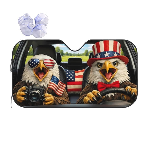 Funny Eagle Patriotic Car Sun Shade, UV Heat Protection for Front Windshield, Foldable Auto Window Visor Protector for SUV, Truck, Car Accessories