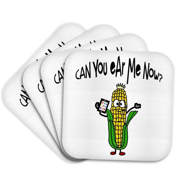 3drose, Funny Ear of Corn Talking on Cell Phone Can You Ear Me Now Pun, Set of 4 Coasters - Soft