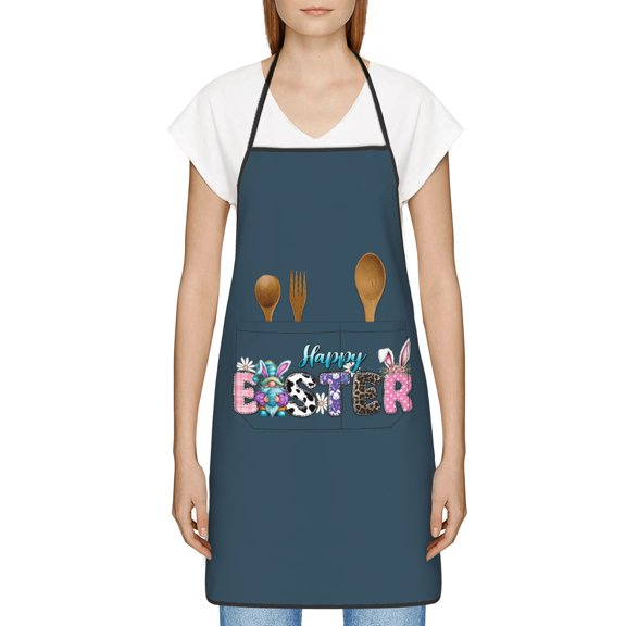 Funny Easter Apron for Women Men - Cute Bunny & Eggs Kitchen Apron with Pockets - Waterproof Cooking Bib for BBQ Baking Gardening Cafe, Easter Decor 2026, Easter Bunny Accessories, Hostess Gift Ideas