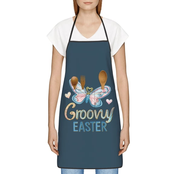 Funny Easter Apron for Women Men - Cute Bunny & Eggs Kitchen Apron with Pockets - Waterproof Cooking Bib for BBQ Baking Gardening Cafe, Easter Decor 2026, Easter Bunny Accessories, Hostess Gift Ideas