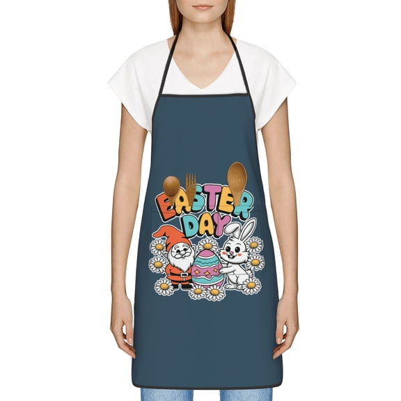 Funny Easter Apron for Women Men - Cute Bunny & Eggs Kitchen Apron with Pockets - Waterproof Cooking Bib for BBQ Baking Gardening Cafe, Easter Decor 2026, Easter Bunny Accessories, Hostess Gift Ideas