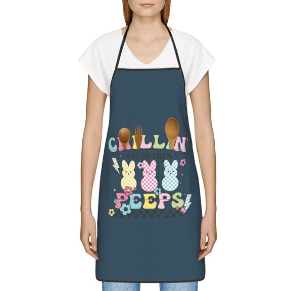 Funny Easter Apron for Women Men - Cute Bunny & Eggs Kitchen Apron with Pockets - Waterproof Cooking Bib for BBQ Baking Gardening Cafe, Easter Decor 2026, Easter Bunny Accessories, Hostess Gift Ideas