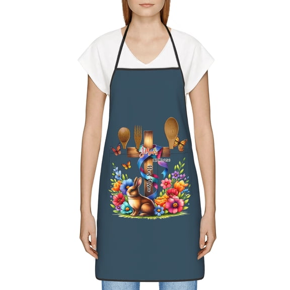 Funny Easter Apron for Women Men - Cute Bunny & Eggs Kitchen Apron with Pockets - Waterproof Cooking Bib for BBQ Baking Gardening Cafe, Easter Decor 2026, Easter Bunny Accessories, Hostess Gift Ideas