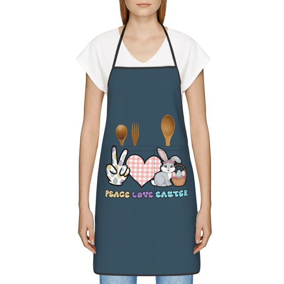 Funny Easter Apron for Women Men - Cute Bunny & Eggs Kitchen Apron with Pockets - Waterproof Cooking Bib for BBQ Baking Gardening Cafe, Easter Decor 2026, Easter Bunny Accessories, Hostess Gift Ideas