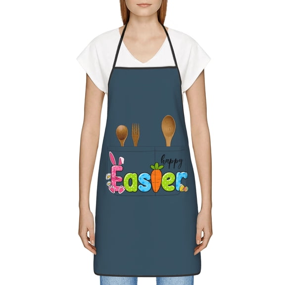 Funny Easter Apron for Women Men - Cute Bunny & Eggs Kitchen Apron with Pockets - Waterproof Cooking Bib for BBQ Baking Gardening Cafe, Easter Decor 2026, Easter Bunny Accessories, Hostess Gift Ideas
