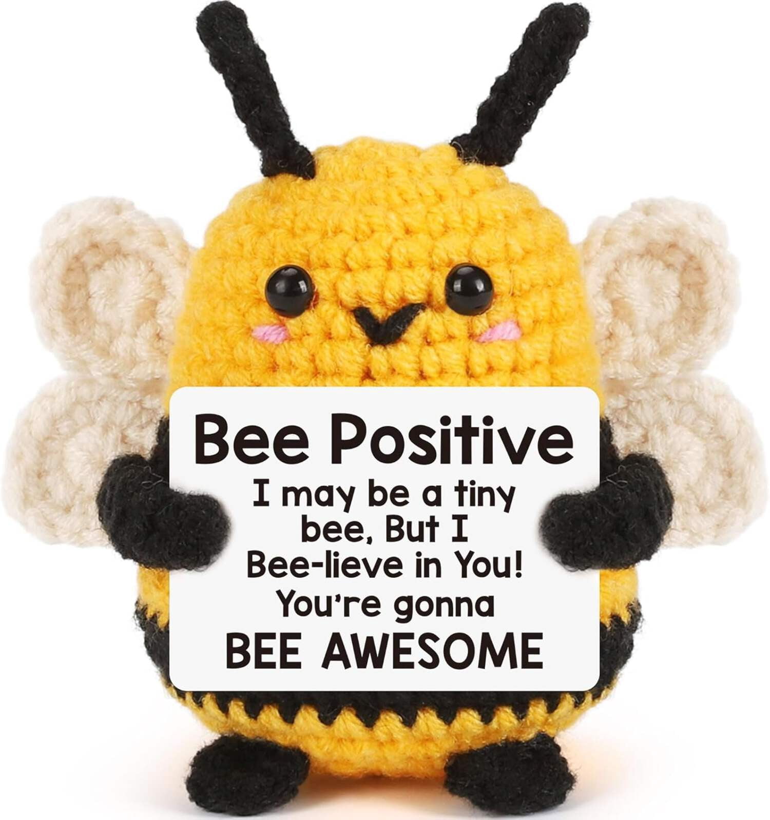 Handmade Crochet Bee Gift For Aunt - Sweet Emotional Support Animal With Affirmation Card