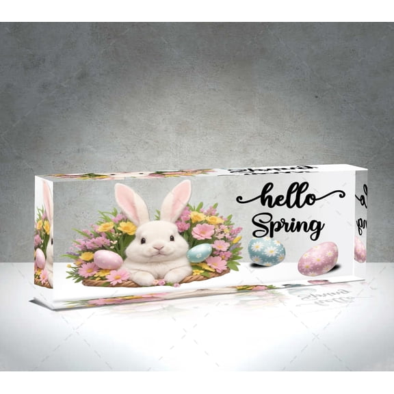 Funny Easter Bunny Decor Desk Decor,Hello Spring Acrylic Desk Plate Sign, Bunny Decor,Easter Day Decor,Acrylic Plaque Sign,Table Decor for Farmhouse Home Office Kitchen Bathroom Decor