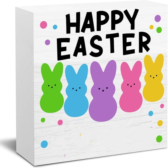 Funny Easter Bunny Desk Decor - Wooden Box Sign for Shelf, Table, Kitchen, Bathroom, and Farmhouse Decorations -Happy Easter Easter Decorations and Gifts for Family,Friends, Colleagues(Easter)