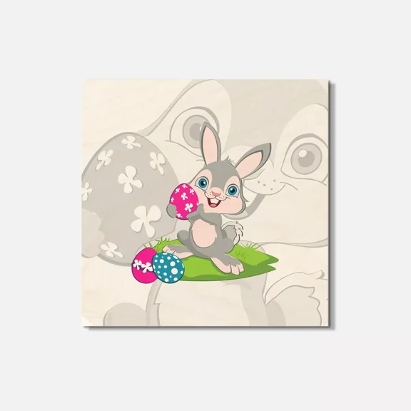 Funny Easter Bunny Pin Egg 4'' X 4'' Square Wooden Coaster