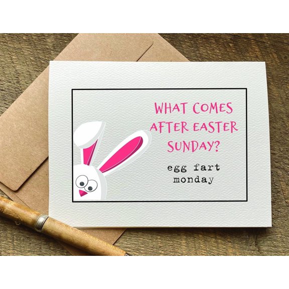 Funny Easter Card "What Comes After Easter Sunday? Egg Fart Monday!" Humorous Design, Blank Inside, Envelope Included Perfect for Easter Greetings and Chuckles