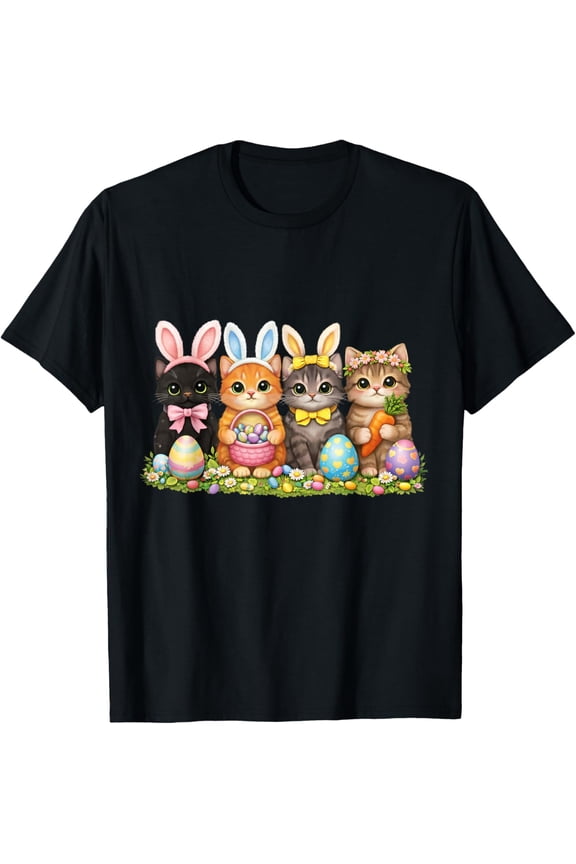 Funny Easter Cats Ears Bunny Eggs Spring for Women T-Shirt