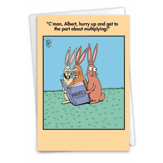 Funny Easter Greeting Card with 5 x 7 Inch Envelope (1 Card) Multiplying - Featuring Rabbits Engaged in Mathematics
