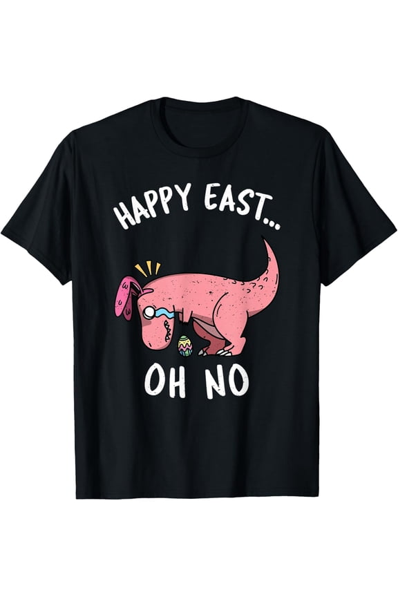 Funny Easter Happy East... Oh No Trex Pink Dinosaur Crying T-Shirt Small