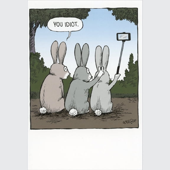 Nobleworks Rabbit Ears Selfie: 3 Gray Rabbits Funny / Humorous Easter Card