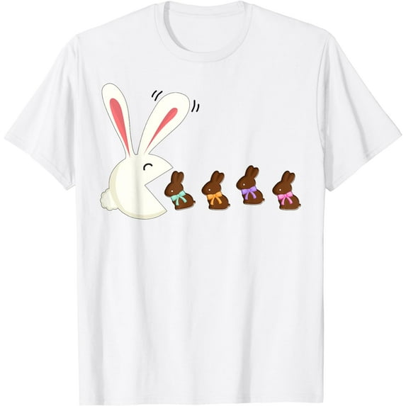 Funny Easter Rabbit Eating Chocolate Easter Bunnies - Easter T-Shirt