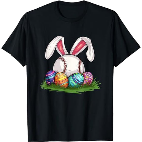 Funny Easter Softball Easter Softball Easter Egg Bunny Ears T-Shirt