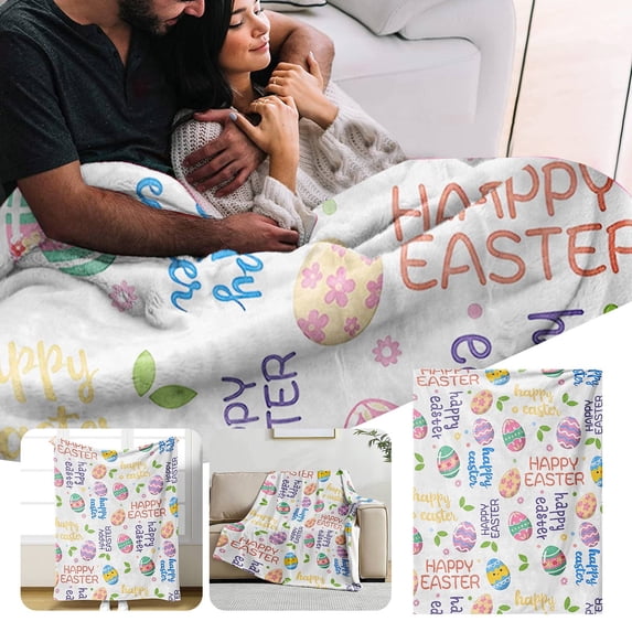 Funny Easter Throw Blanket Bunny Eggs Flowers Chickens Throws Soft Lightweight Flannel Decorative Pastel Blankets for Couch, Sofa & Home Decor, Spring Easter Gifts