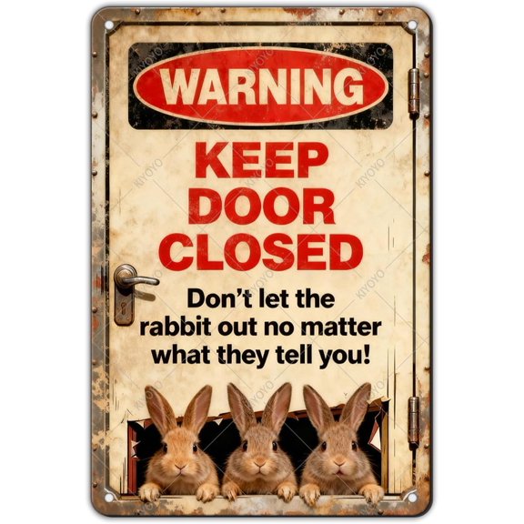 Funny Easter Vintage Style Warning Sign Keep Door Closed Don't Let the Rabbits Out for Cafes Bars Pubs Shop Wall Decorative Funny Signs for Men Women 12x8 Inch