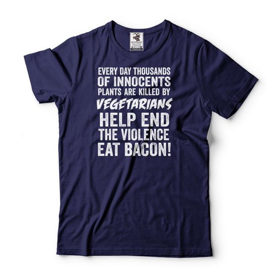 Funny Eat Bacon Shirt Anti Vegan Veganism Tee Shirt BBQ Grilling Shirt Humorous Gifts Shirt For Men (3X-Large Navy Blue)