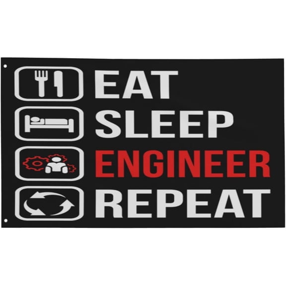 Funny Eat Sleep Engineer Repeat Gifts For Women Men Black Funny Flag Banner 3x5 Ft Indoor Outdoor Decor For For Bedroom Living Room Dorm Mom Gifts Mothers Day Gifts for Mom Fathers Day Gift for Dad
