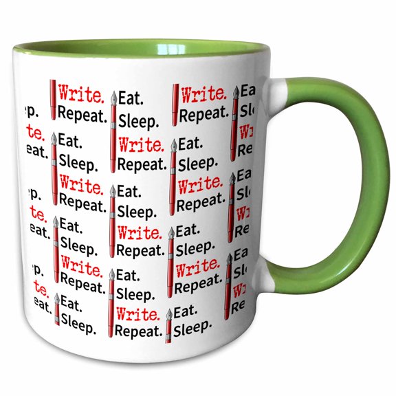 3drose, Funny Eat Sleep Write Repeat Pattern for Authors and Writers., 11oz Two-tone Green Mug
