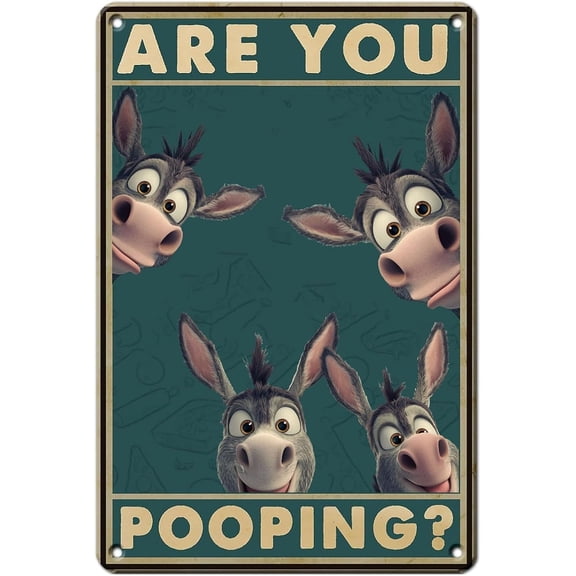 Funny Eeyore Are You Pooping Donkey Vintage Metal Tin Sign Aluminum Wall Decor for Home Office Bar Cafe Bathroom 8x12 Inch Retro Cartoon Poster