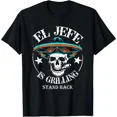 thumbnail image 1 of Funny El Jefe Grilling Skull Sombrero Men's Short Sleeve Graphic T-Shirt, 1 of 6