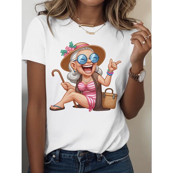 Funny Elderly Graphic Tee T-Shirt Summer Cotton Top Cartoon Print Design Casual Short Sleeve Crew Neck White S-5XL