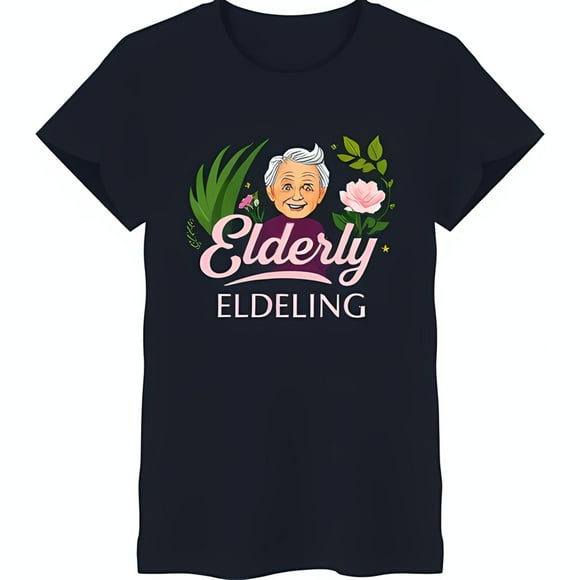 Funny Elderly Woman Cartoon T-Shirt with 'Elderly' & 'Eldeling' Design