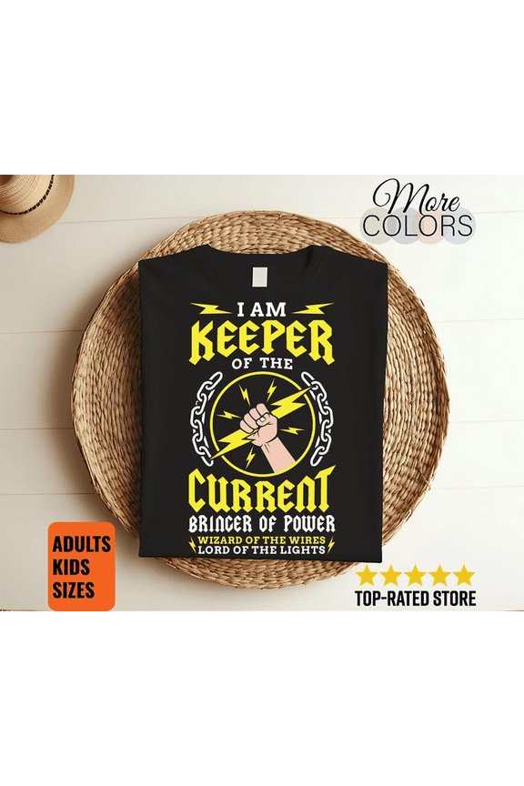 Funny Electrician Shirt - Keeper of the Current Wizard of the Wires - Gift for Lineman, Electrical Engineer Tee