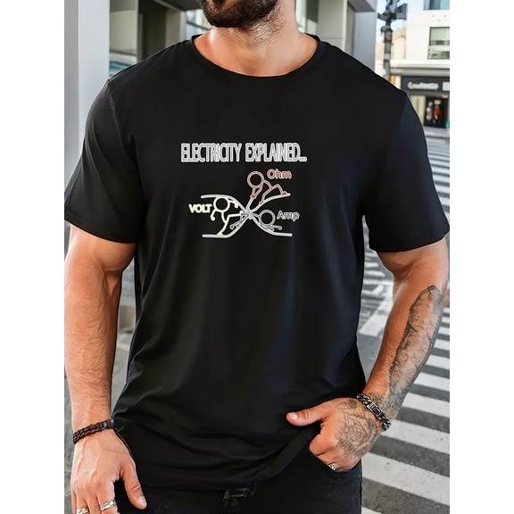 Funny Electricity Explained Science Physics T-Shirt for Men Retro Volt Amp Ohm Graphic Tee Engineer Electrician Humor Top
