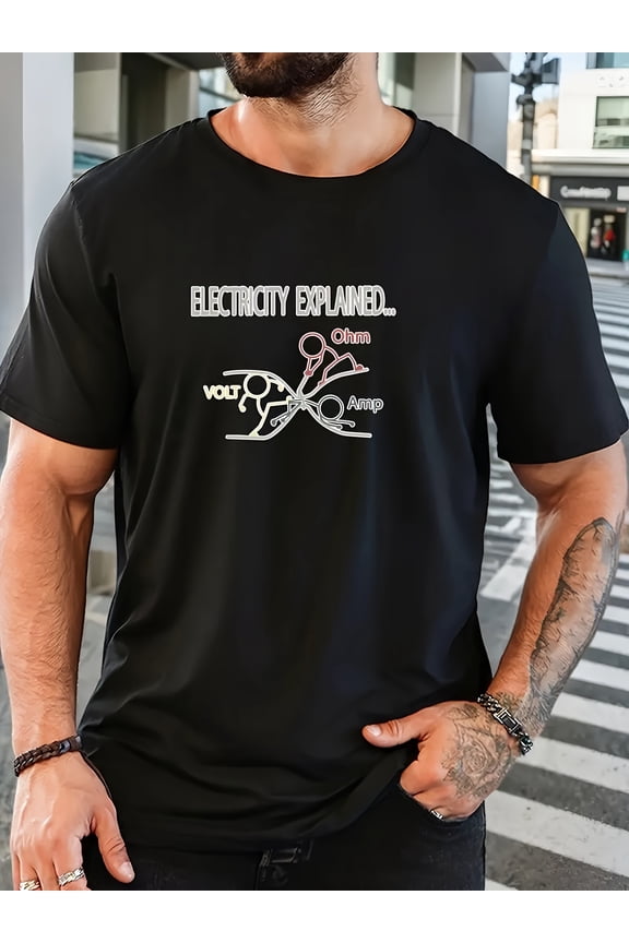 Funny Electricity Explained Science Physics T-Shirt for Men Retro Volt Amp Ohm Graphic Tee Engineer Electrician Humor Top