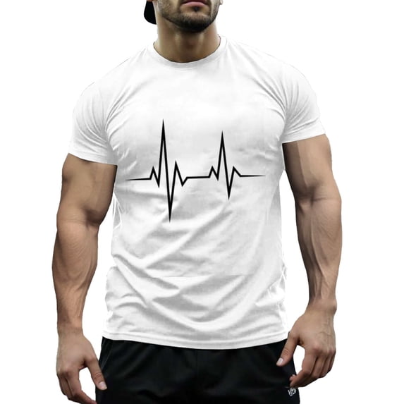 Funny Electrocardiogram Print Men's & Big Men's Cotton Crewneck T-Shirt Novelty Holiday Short Sleeves, Size XS-5XL