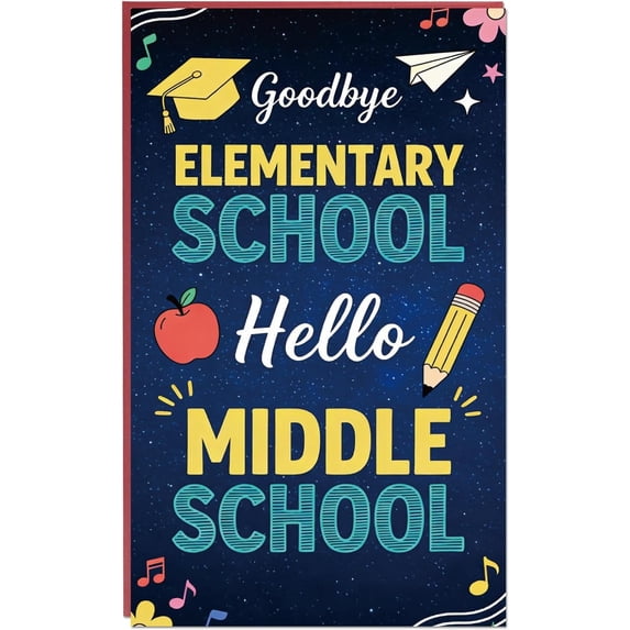 Funny Elementary Graduation Card, Congratulation Card for 5th 6th Grade Graduates, Goodbye Elementary School, Hello Middle School, Congrats Grad Card for Boys Girls Son Daughter Student Granddaughter