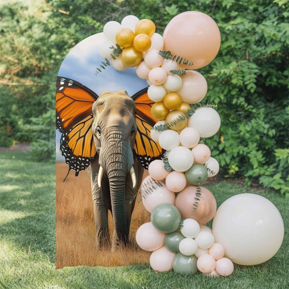 Funny Elephant Arch Backdrop Cover 5 FT, Elephant with Butterfly Ears Grassland Wedding Arch Cover Stretchy Backdrop Stands Covers for Birthday Party Ceremony Banquet Decor