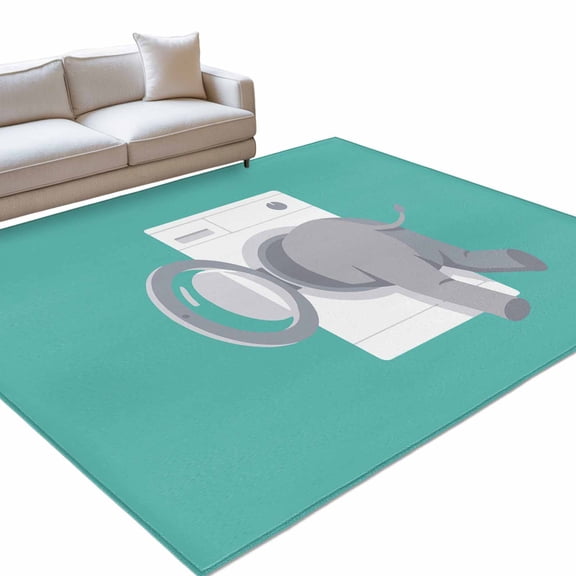 Funny Elephant Area Rugs 6x9ft Elephant's Butt White Washing Machine Farmhouse Floor Rug&nbsp;Non Slip Low Pile Ultra Soft Throw Carpet for Entryway Indoor Entrance Kitchen Bathroom