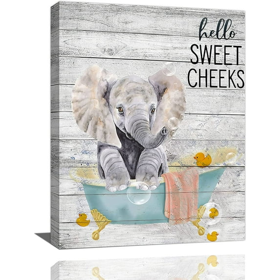 Funny Elephant Bathroom Wall Art Elephant Bathroom Pictures Wall Decor Elephant in Bathtub Canvas Painting Print for Wall Farmhouse Animal Bathroom Wall Decor Artwork Framed for Bedroom 12"x16"
