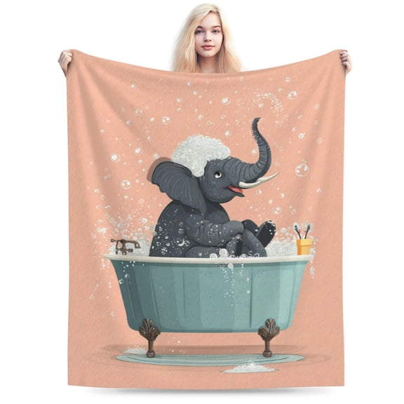 Funny Elephant Bathtub Throw Blanket, Whimsical Watercolor Bubble Art Soft Flannel Fleece Blankets 50x40