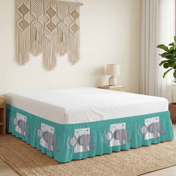 Funny Elephant Bed Skirt California King Size 18 Inch Drop, Elephant's Butt White Washing Machine Farmhouse Wrap Around Dust Ruffle Bedskirt with Adjustable Elastic Belt for California King Size Beds